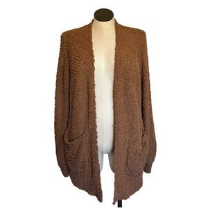 Zenana Brown Textured Open Front Cardigan Sweater‎ Women's Plus Size 1X